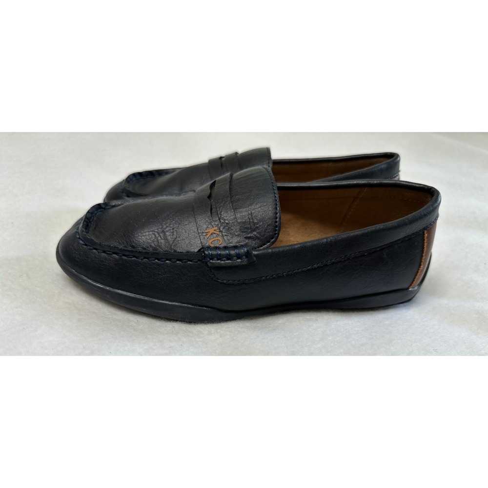 Kenneth Cole Penny Loafers Boys Sz 12.5 Navy Blue Moc Toe Dress Shoes Excellent